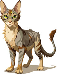 Illustration of a cat with green eyes on a white background.