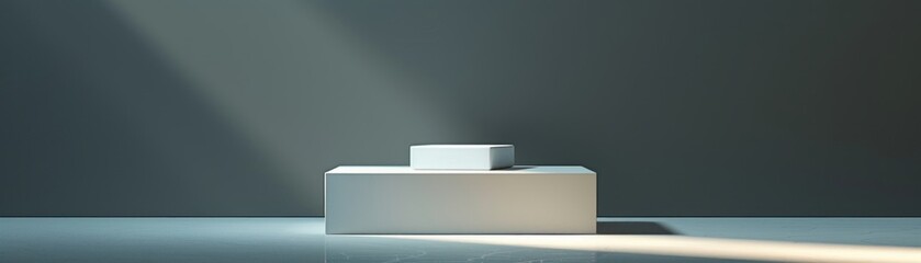 A single product on a pedestal, bathed in a spotlight, against a minimalist background