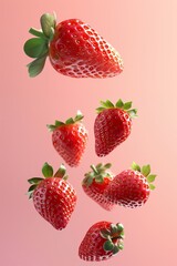 Strawberries isolated with clipping path in pastel pink background, no shadow, strawberry