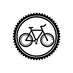 Naklejka premium Logo para bicicletaria. bicicleta. Uma bicicleta no centro de um círculo representado uma coroa de bicicleta. Loja, mecânica, simbolo, marca.