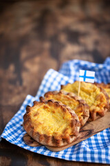 Finnish or Karelian traditional pasties (Karjalanpiirakat) - rye pies with mashed potato or rice filling