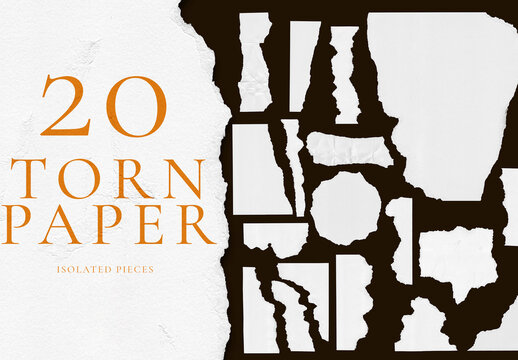 20 Isolated Torn Paper Pieces Ripped Texture Overlays