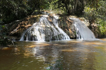 Waterfall of the Rio Melodioso River that forms the Poza el Venado Pool swimming spot on the...