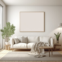 Canvas mockup on top of a couch at living room