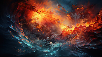 Abstract Flame Exploding Multi Coloured Ink Paint on Background