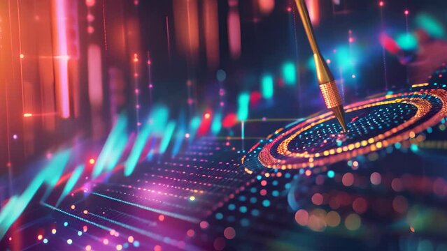 A colorful image of a graph with a yellow pencil pointing at it. Concept of focus and determination, as if the pencil is trying to make a mark on the graph