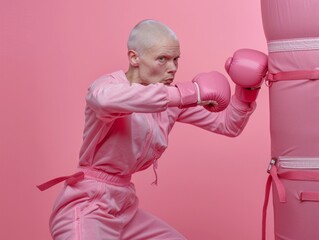 A woman dressed in pink, fighting against cancer