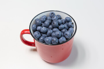 Blueberries isolated on white background, close-up, front view, top view,
