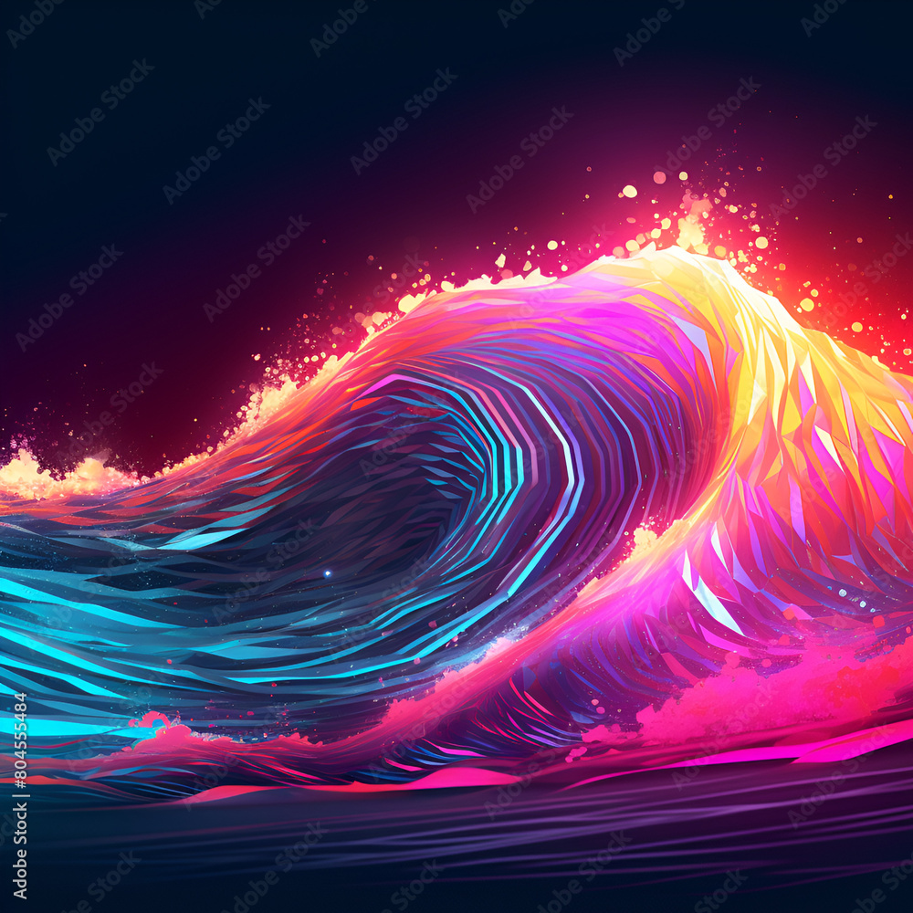 Sticker fractal,abstract,colorful background with wave