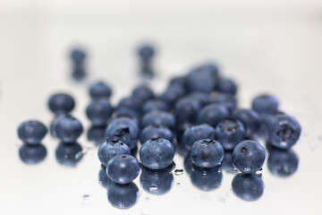 Blueberries isolated on white background, close-up, front view, top view,