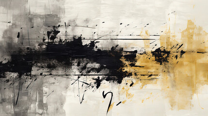 Abstract Art of Rough Black Sketch Painting on Old Paper Background