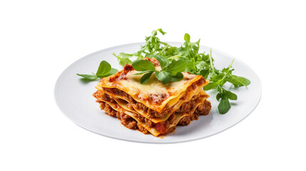 Delicious Homemade Lasagna with Bolognese Sauce on Transparent Background, Perfect for Italian Cuisine Blogs