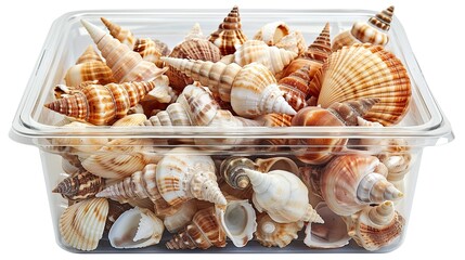 Shells collection stacked in a box.