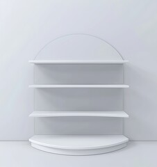 3D render of a white shelf with shelves on one side