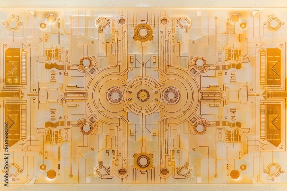 Aufkleber amber and yellow patterned paper rectangle with intricate art and font details