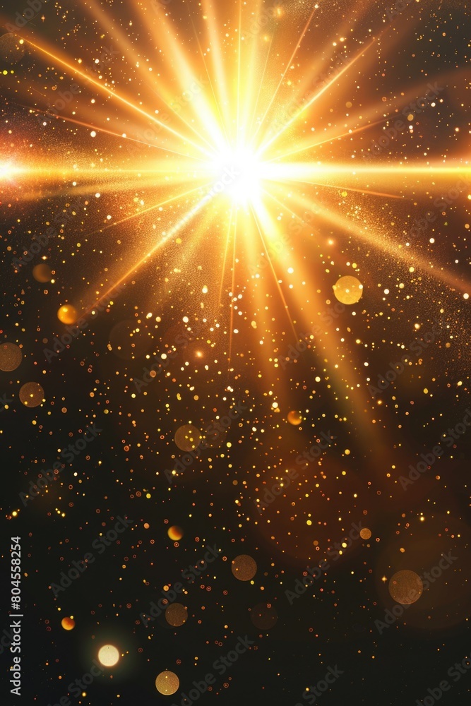 Poster a vibrant sun shining against a dark backdrop. ideal for various design projects