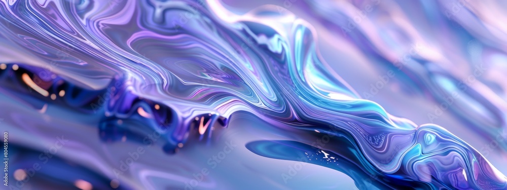 Poster 3d render of an abstract background with blue and purple colors, close up macro view of liquid flowi
