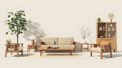 Fototapeta premium Cozy and Contemporary Living Room with Minimal Furniture Arrangement