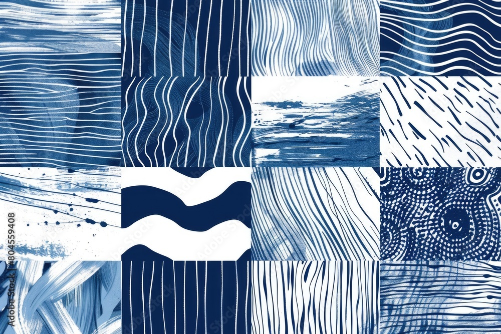 Poster a collage of blue and white patterns, suitable for various design projects