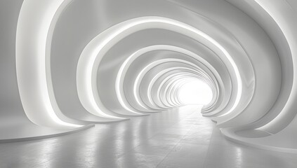 Obraz premium Exhibition Hall Interior with Abstract 3D Lines and White Light