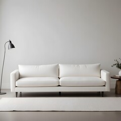 A leather sofa with a modern, minimalist design. The sofa has a low profile and clean lines design