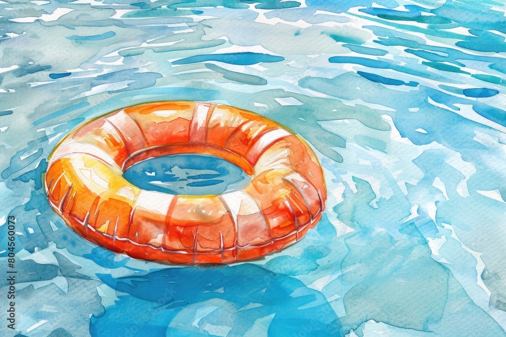 Poster A life preserver floating in a pool, ideal for safety or rescue concepts