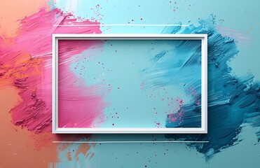 Abstract Art Explosion in Pink and Blue with White Frame