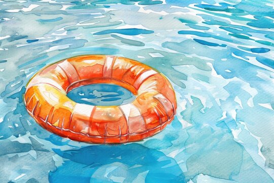 A life preserver floating in a pool, ideal for safety or rescue concepts