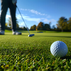 Obraz premium Golfball outdoor enviornment in sunny weather with close-up shot