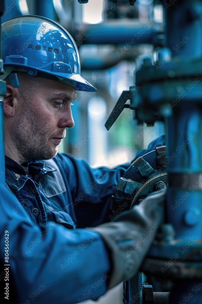 Poster a man in a hard hat working on a machine. suitable for industrial concepts