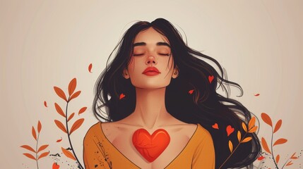 Modern illustration of a young woman with heart disease symptoms on a white background. Heart attack concept illustration.