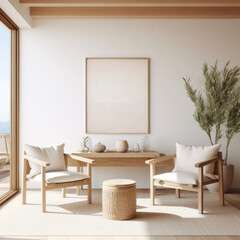 Fototapeta premium Blank canvas mockup at living room with two chair and table and some deco