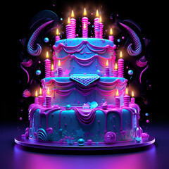 Fototapeta premium Abstract colorful birthday cake with candles.Happy Birthday