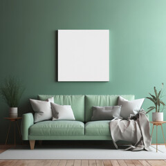 Blank canvas frame mockup on top of sofa with some tree pot deco