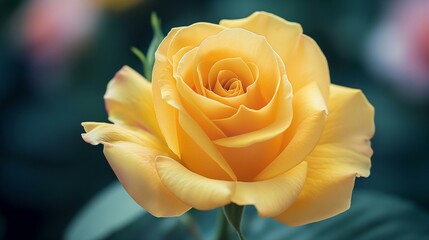 Vibrant Yellow Rose in Full Bloom Captured in Close-Up Detail - obrazy, fototapety, plakaty