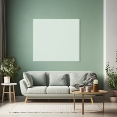 Blank canvas frame mockup on top of sofa with some tree pot deco