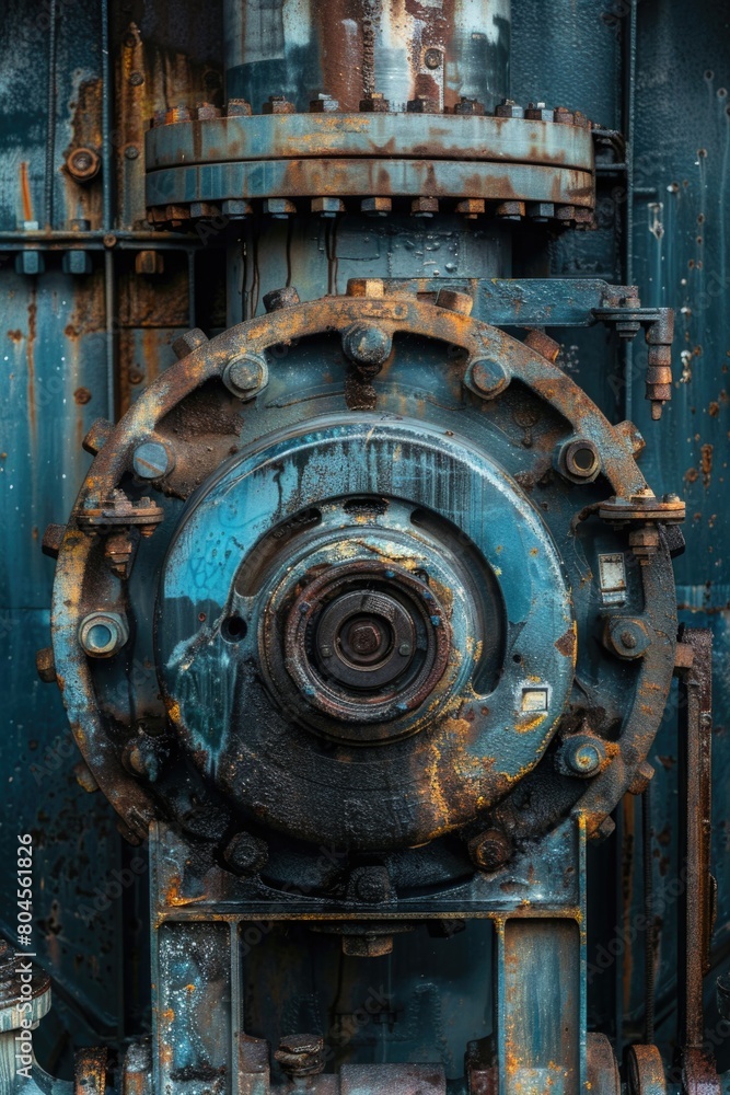 Poster a rusted metal structure with a blue background. suitable for industrial concepts