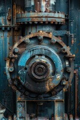 A rusted metal structure with a blue background. Suitable for industrial concepts