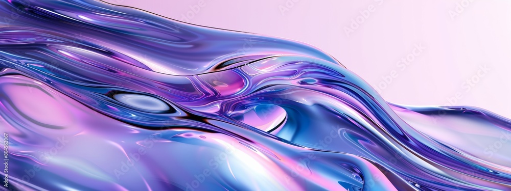 Poster 3d render of an abstract background with blue and purple colors, close up macro view of liquid flowi