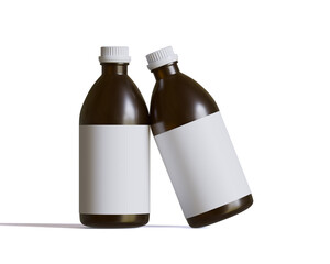 Medical glass Bottle. Medicine bottle of brown glass with white cap isolated on white background. Mock up