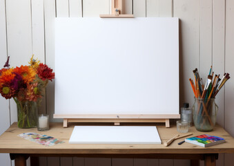 Canvas mockup with some flowerpots deco