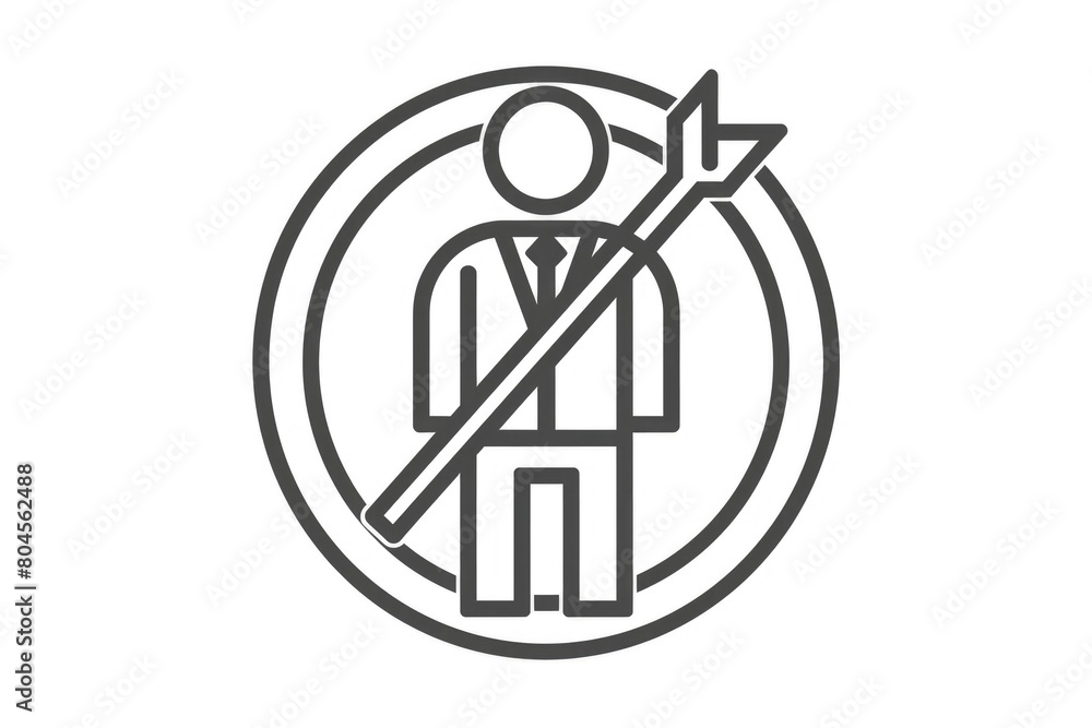 Poster simple black and white line drawing of a man holding an arrow. suitable for various graphic design p