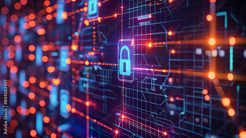Poster a computer screen with a blue and orange grid of locks. the locks are all different sizes and colors