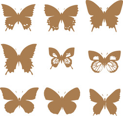 set of Butterflies silhouette on white background 