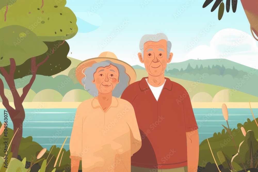 Poster a man and a woman standing next to each other. suitable for various concepts and themes