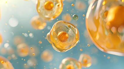 3D skin cells soaking up essential vitamins and nutrients from a skincare product, emphasizing the rejuvenating effect on the skin