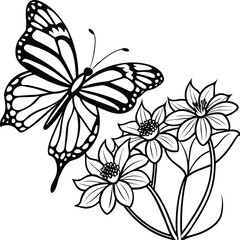 Monarch butterfly flying coloring pages. Butterfly on flower coloring pages