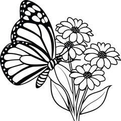 Monarch butterfly flying coloring pages. Butterfly on flower coloring pages