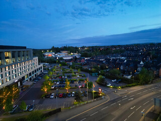 Aerial Night View of Illuminated Chesterfield City Centre, England United Kingdom. April 30th, 2024