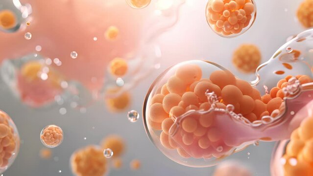 A unique 3D representation of skin cells soaking up essential vitamins and nutrients from a skincare product, emphasizing the rejuvenating effect on the skin